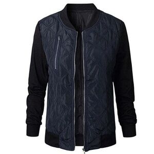 Chic Babe Bomber Jacket In Quilted Satin. Large available in Winter Blue & black